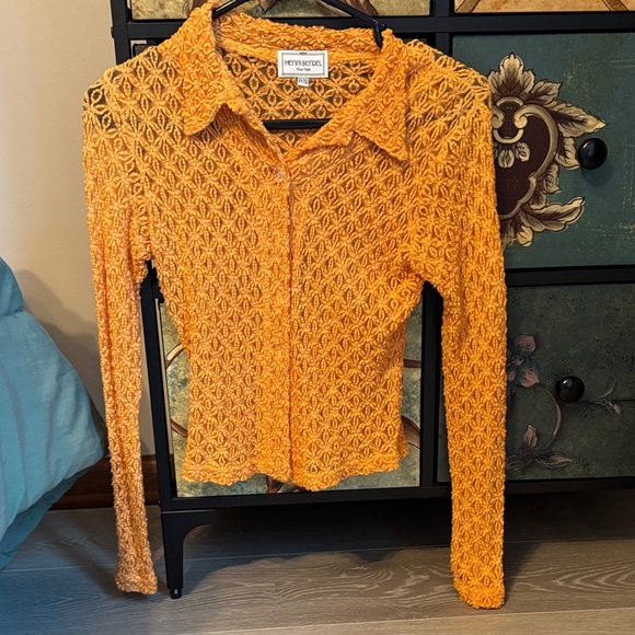 Henri Bendel Vibrant Orange Lace Top - Picture 1 of 5